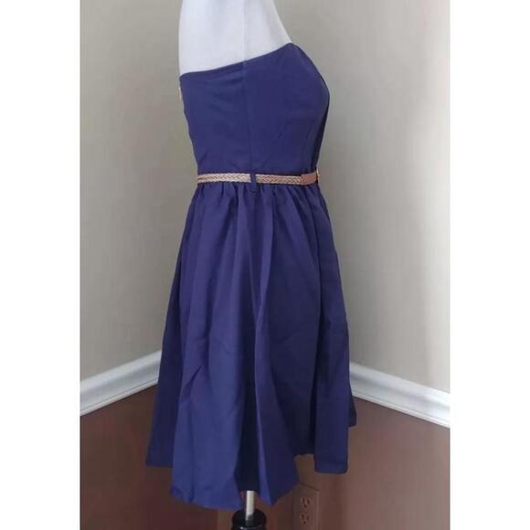 Navy Blue Strapless Pleated Front Belted Dress by Ya Los Angeles from ModCloth - Picture 3 of 7